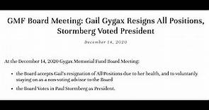 Gail Gygax Resigns All Positions at Gygax Memorial Fund, Paul Stormberg Voted President