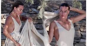 Margot Robbie dazzles in plunging white swimsuit