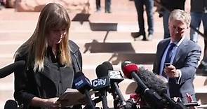 Raw: Kathryn Borel makes statement outside court after Ghomeshi's apology