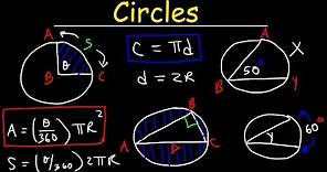 Circles In Geometry, Basic Introduction - Circumference, Area, Arc Length, Inscribed Angles & Chords