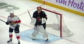 Joonas Korpisalo in action during the Panthers @ Senators hockey game