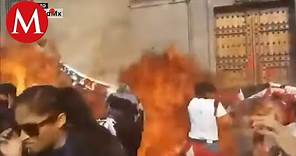 VIDEO: Mujer lanza bomba molotov en Palacio Nacional