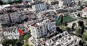 Drone video shows scale of devastation in Turkey, Syria following deadly earthquake