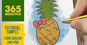 COMO DIBUJAR UNA PIÑA KAWAII PASO A PASO - Dibujos kawaii faciles - How to draw a pineapple