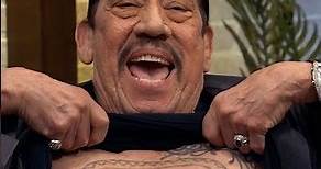 Danny Trejo lifts his shirt during interview to show his chest tattoo! #dannytrejo #tattoo #gaming