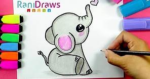 How to draw A CUTE BABY ELEPHANT - Cómo dibujar UN ELEFANTE BEBÉ KAWAII