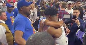 Kansas Player Ochai Agbaji Has Emotional Moment With His Family After Winning NCAA Title Game