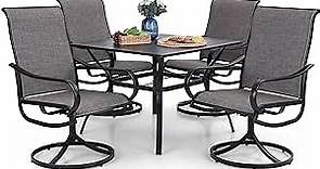 PHI VILLA Outdoor Patio Dining Set for 4, 5 Piece Patio Table Chairs Set Clearance with 4 Swivel Chairs & 1 Metal Table, All Weather Patio Dining Furniture Set for Deck Lawn & Garden