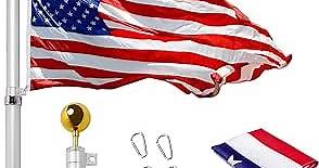 14 Gauge 20FT Telescoping Flag Pole Kit, Heavy Duty In Ground Telescopic Flag Poles with 3x5 American Flag, Outdoor Old Glory Flagpole Kits for Outside, Yard, Residential or Commercial