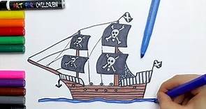 Dibujo y coloreado de barcos piratas para niños - Cómo dibujar páginas para colorear
