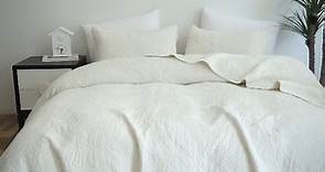 Tache Elegant Ivory Cotton Damask Bedspread