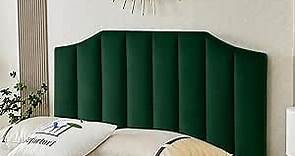 Velvet Upholstered Queen/Full Headboard, Tufted Headboard for Queen/Full Bed, Modern Vertical Channel Design with Curved Tufted Solid Wood Head Board and Luxury Soft Padded, Jade Green