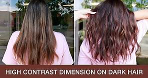 How to Create High Contrast Dimension on Dark Hair | Highlight and Face-Framing Colormelt Technique