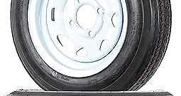eCustomRim 2-Pack Trailer Tires On Rims 4.80-12 480-12 4.80 X 12 LRB 4Lug Wheel White Spoke - 2 Year Warranty w/Free Roadside