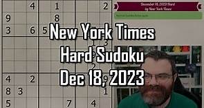 NYT Hard Sudoku Walkthrough | December 18, 2023