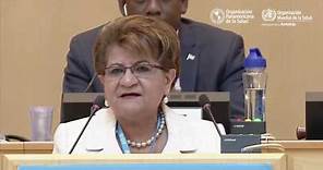 La ministra de Salud de El Salvador, Dra. Violeta Menjívar, en la 70ª Asamblea Mundial de la Salud