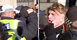 'Who hit me': Moment protestors clash with police in Parliament Square on Armistice Day