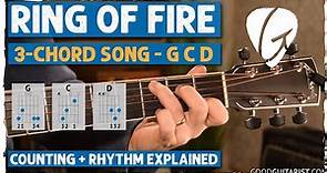 "Ring of Fire" Johnny Cash Easy Guitar Lesson w/ TABs + Rhythm Tips & Tricks | 3 Chord Song + Melody