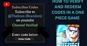 HOW TO REDEEM CODES IN A ONE PIECE GAME. (VERIFY YOUTUBE CHANNEL ID). Roblox.