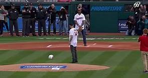 Tom Hanks throws out first pitch at Cleveland Guardians home opener
