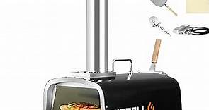 PIZZELLO 12" Outdoor Pizza Oven Propane & Wood Fired Pizza Maker Multi-Fuel Pizza Ovens with Gas Burner, Wood Tray, Stone, Pizza Peel, Cover, Forte Gas (Black)