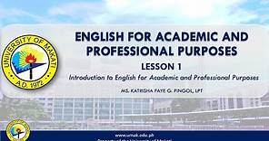 Lesson 1: Introduction to English for Academic and Professional Purposes | EAPP