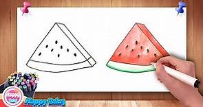 卡通简笔画《西瓜》如何画卡通水果：《纯手绘》水彩上色。How to draw cartoon fruits: "Watermelon、スイカ、수박、西瓜"