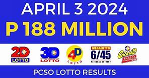 Lotto Result April 3 2024 9pm PCSO