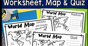 World Map: World Map Quiz (Test) and Map Worksheet | 7 Continents and 5 Oceans
