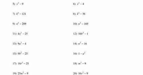 Factoring The Difference Of Squares Worksheet