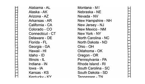 printable list of the 50 states in abc order