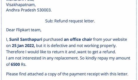 sample letter of request for refund payment