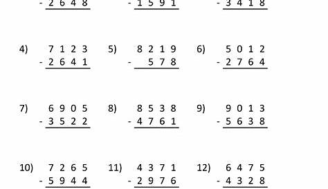 math subtraction worksheet for 3rd