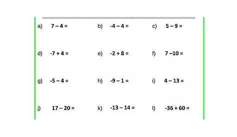 subtracting integer worksheet