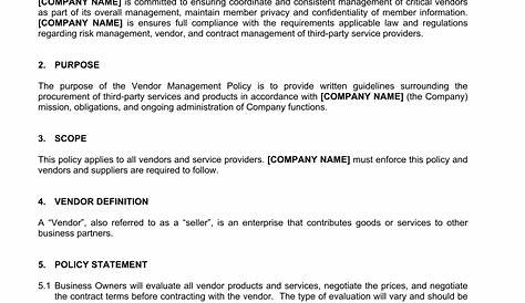 vendor management policy template pdf