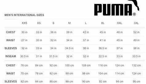 puma mens shoes size chart