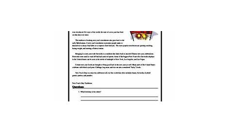 New Year's Day Traditions - Reading Comprehension Worksheet | edHelper