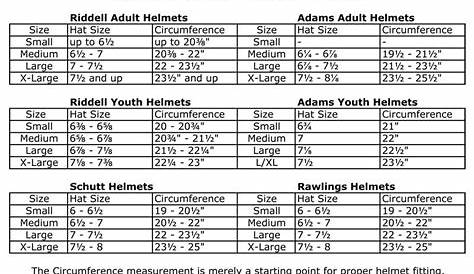 youth size helmet chart
