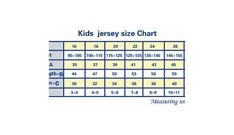 youth size chart soccer jersey