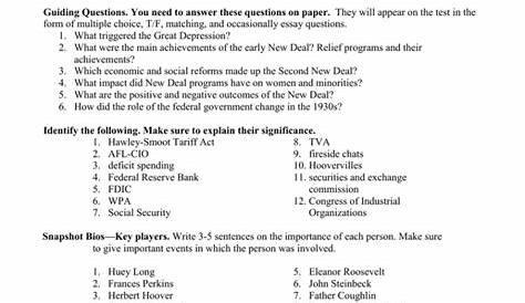 Great Depression And New Deal Worksheet