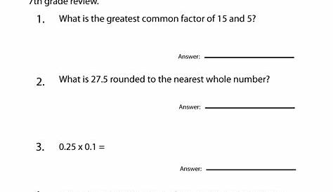 7th Grade Math Review Worksheet - Free Printable Educational Worksheet