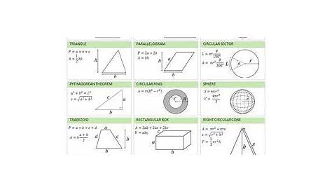 geometric formulas worksheet