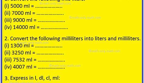 liters to milliliters worksheet