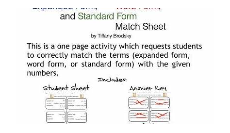Expanded Form, Word Form, and Standard Form Match Math Sheet with