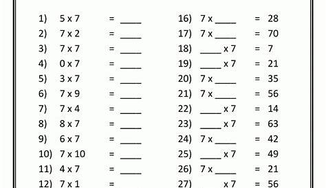 multiplication worksheets by 7