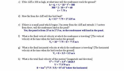 projectile motion worksheet with answers