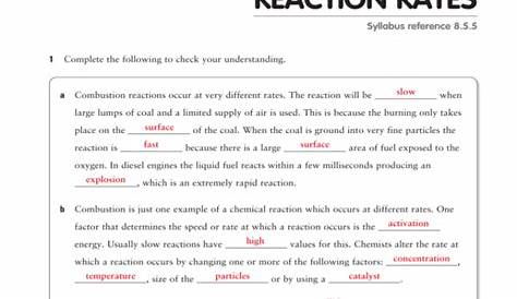 reaction rates worksheets answers