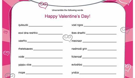 6 Easy Valentine's Day Word Scramble for kids