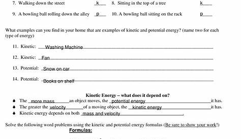 Kinetic and Potential Energy Worksheet.pdf | Assignments Computer