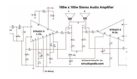 STK4231 II 100W+100W Stereo Audio Amplifier Circuit Diagram. 100 Watts